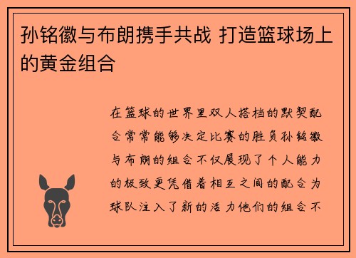 孙铭徽与布朗携手共战 打造篮球场上的黄金组合